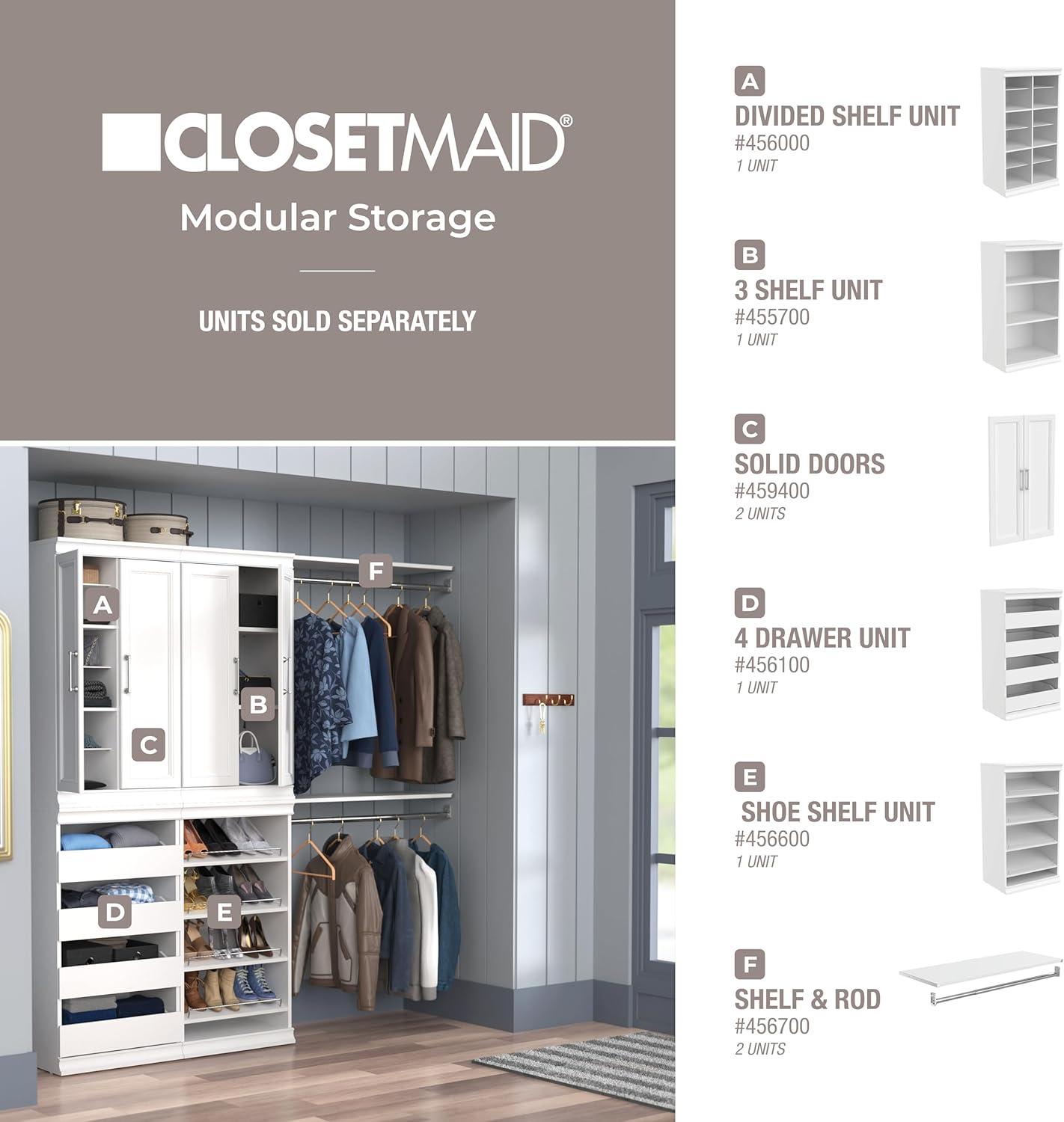 ClosetMaid Modular Storage Angled Shelves, Wood Closet Organizer Adjustable, Stacking, Full Backer, Decorative Trim, White, Shoe Shelf Unit